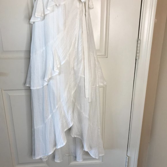 Saltwater Luxe Spaghetti Strap Tiered Ruffled Asymmetric Dress Ivory - Picture 4 of 7